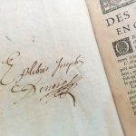 Ex-libris manuscrit du chirurgien Joseph Boucher Denoix (1702-1774).